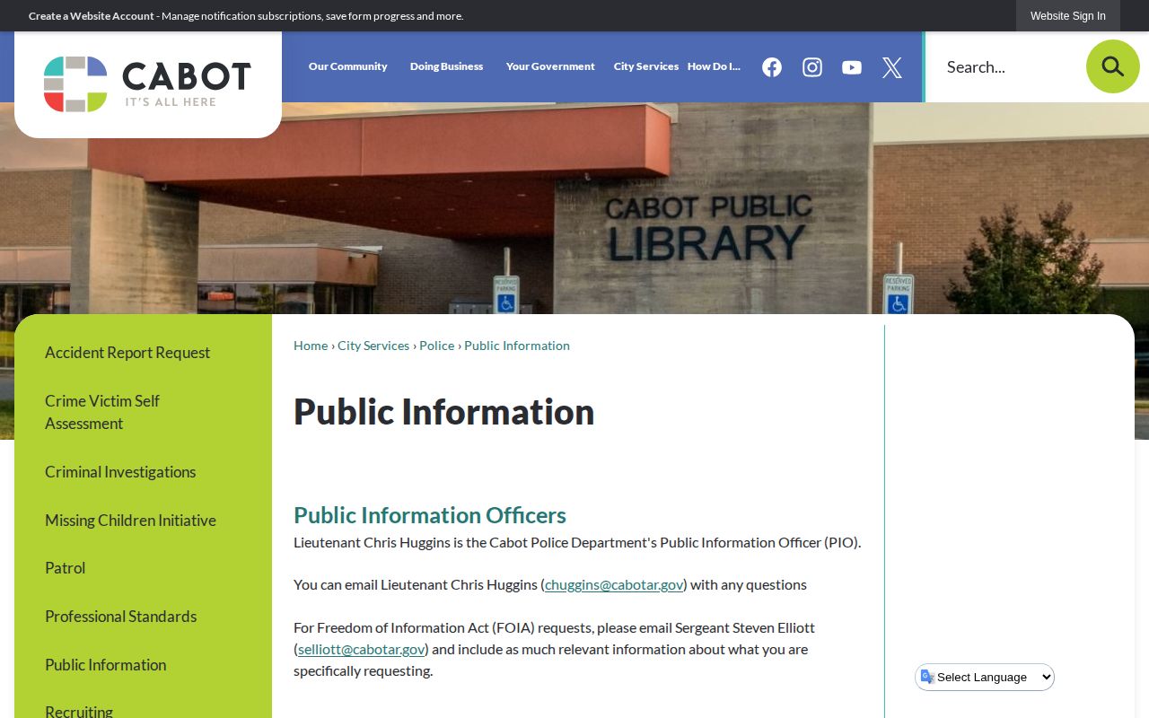 Cabot Police public information request route for arrest records in Lonoke County