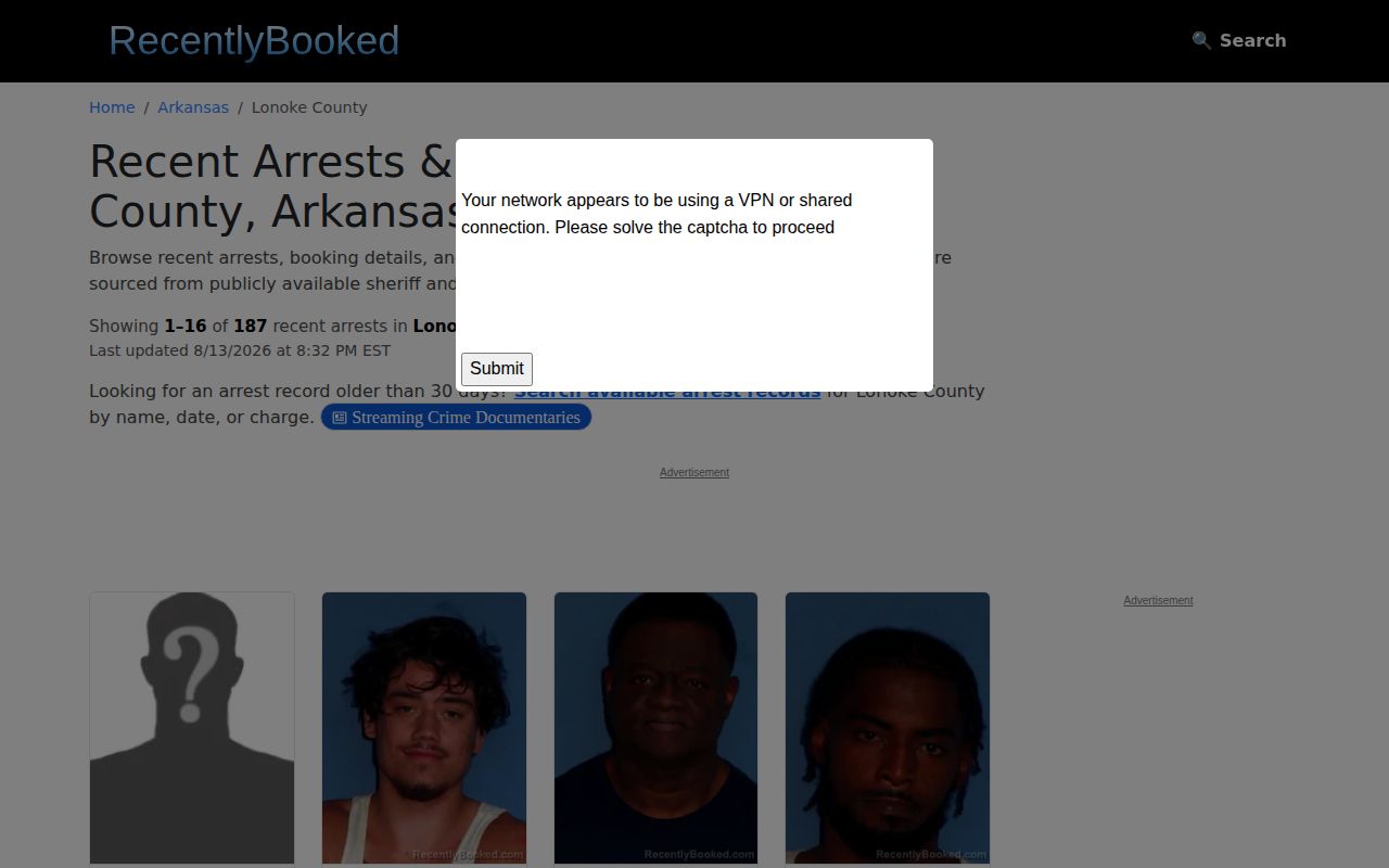 Unofficial RecentlyBooked Lonoke County arrest section
