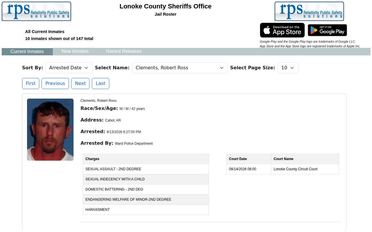 Lonoke County current jail roster and busted booking-photo interface